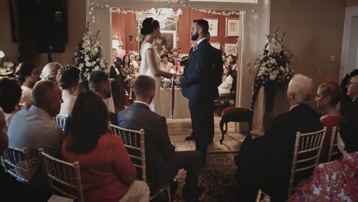 wedding ceremony inside of ashley park house.