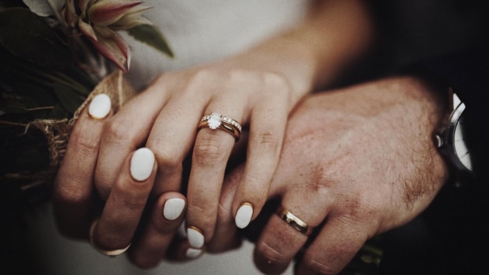 Look at wedding rings on hands