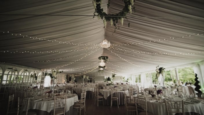 Marque decorated before wedding entrance