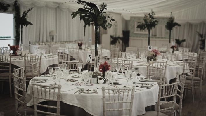 Ashley park decorations in marque just before meal