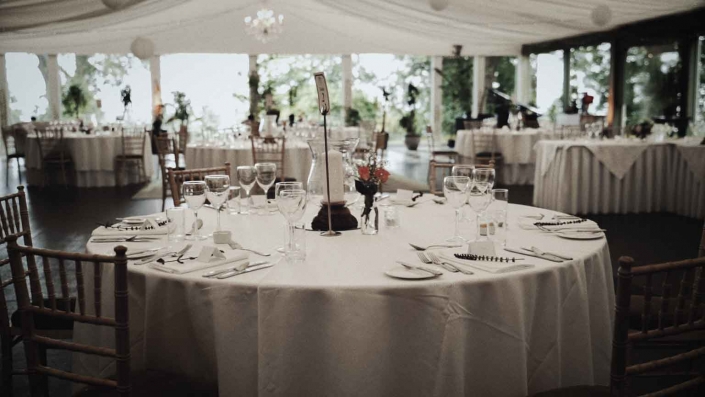 Decorated table inside of marque