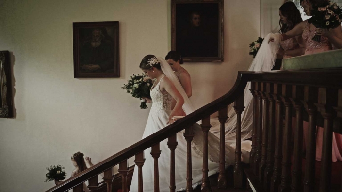 Bride walking down the stairs