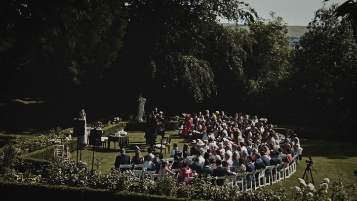 full view at outside wedding ceremony in Tinakilly