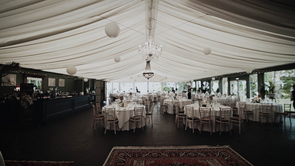 Tinakilly House wedding decoration inside of marque