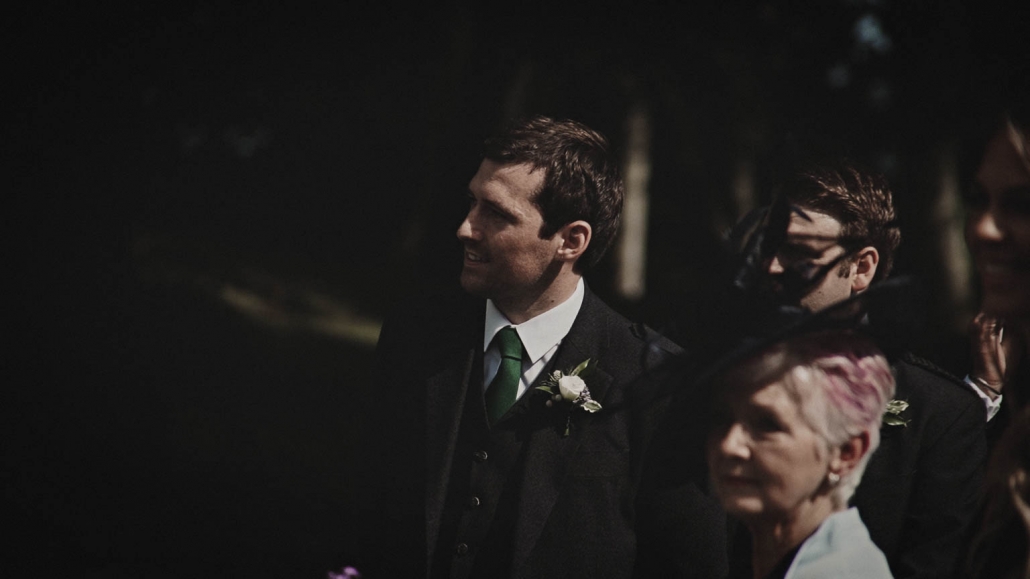 Groom waiting for bride just before outside ceremony in Tinakilly House