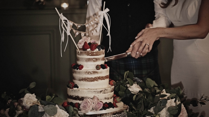 Wedding cake is catted