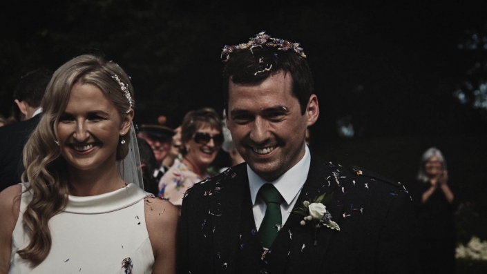 confetti is on groom head