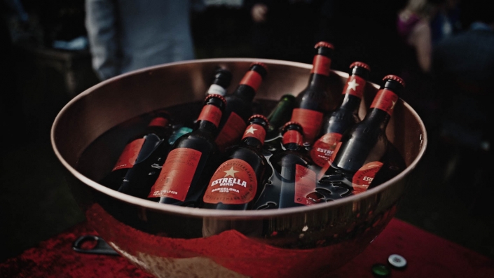 beers are cooling in water and ice