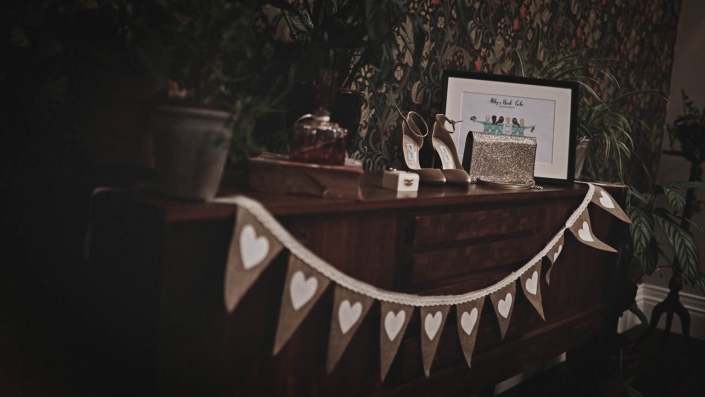 wedding shoes presented with gifts