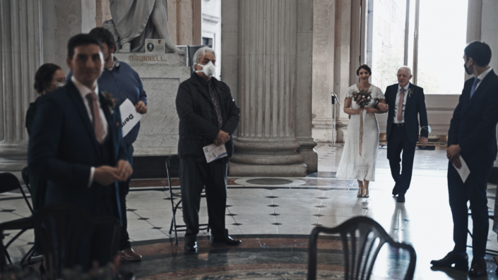 Sarah arriving at wedding ceremony