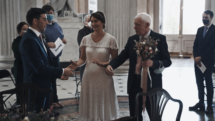 Father giving hand of doter