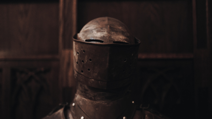 knight helmet at castle