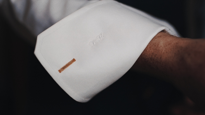 wedding initials on wedding shirt.