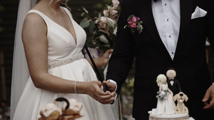 cut cake with knife
