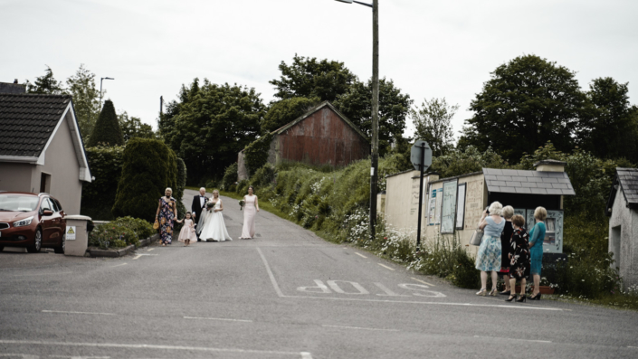 bridal party going to church