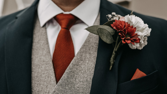 flower on wedding suit